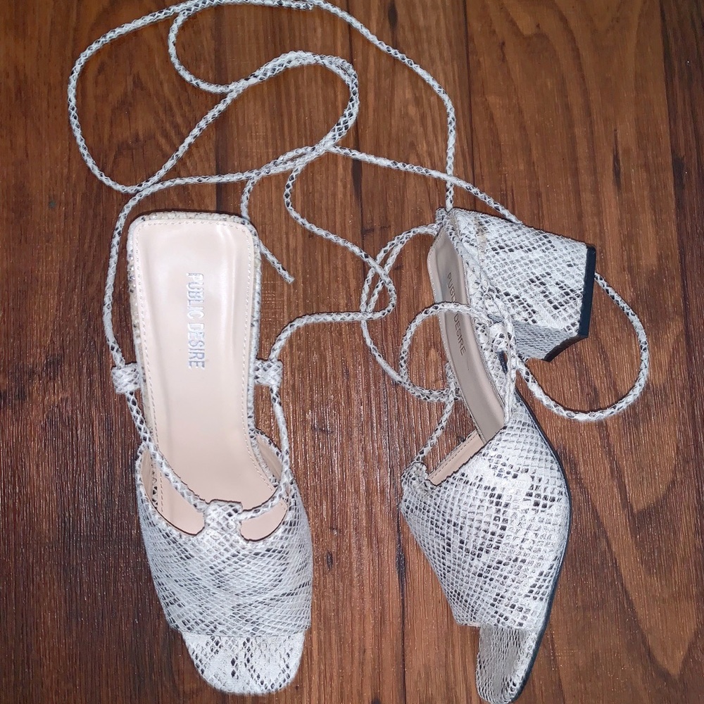 Public Desire Snake Print Lace-Up Block Heels